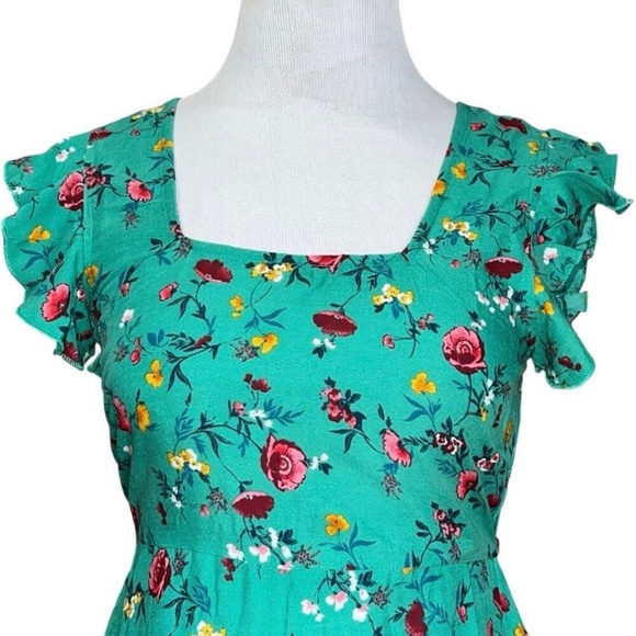 BOG COLLECTIVE LOTTIE & HOLLY GREEN PINK FLORAL MINI DRESS SIZE MEDI TIERED NWT - Picture 2 of 8